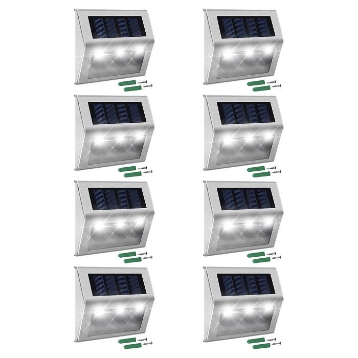 8 LED Solar Stair Step Lights | Dusk to Dawn Auto On/Off | Super Bright (8-Pack / 2022 Model) Lighting True Lumens™