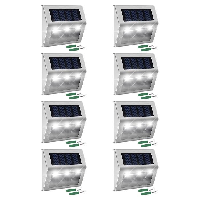 8 LED Solar Stair Step Lights | Dusk to Dawn Auto On/Off | Super Bright (8-Pack / 2022 Model) Lighting True Lumens™ 