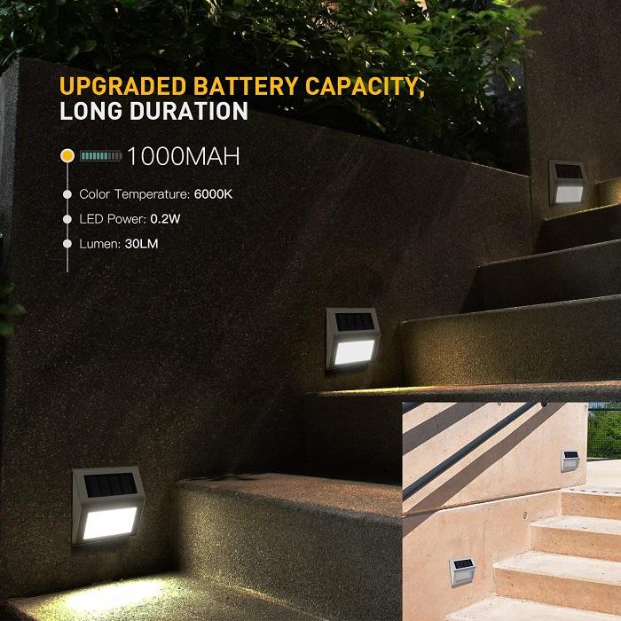 8 LED Solar Stair Step Lights | Dusk to Dawn Auto On/Off | Super Bright (8-Pack / 2022 Model) Lighting True Lumens™ 