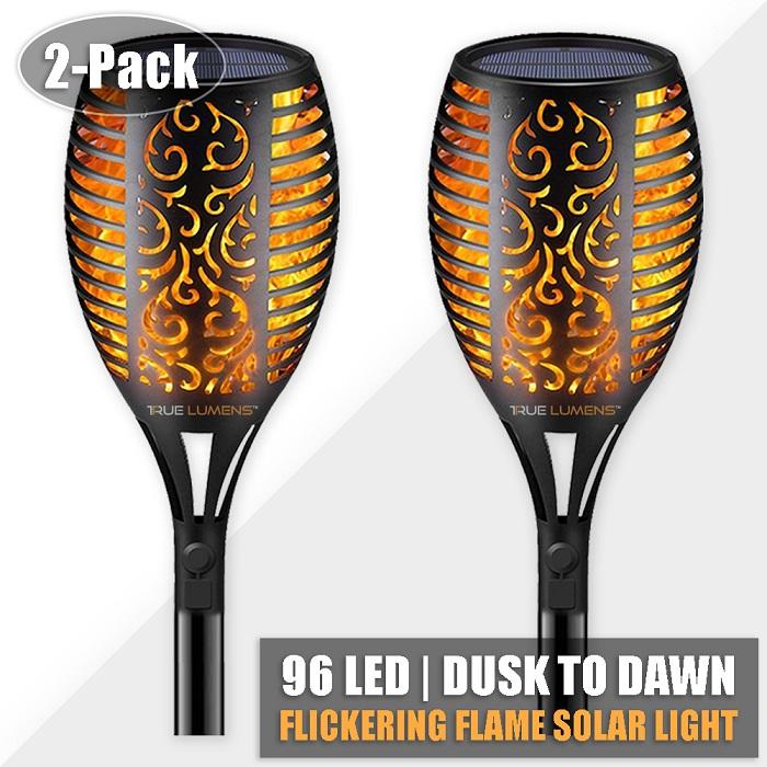 96LED Flickering Flame Solar Light | Dusk to Dawn | (2-Pack) True Lumens™ 